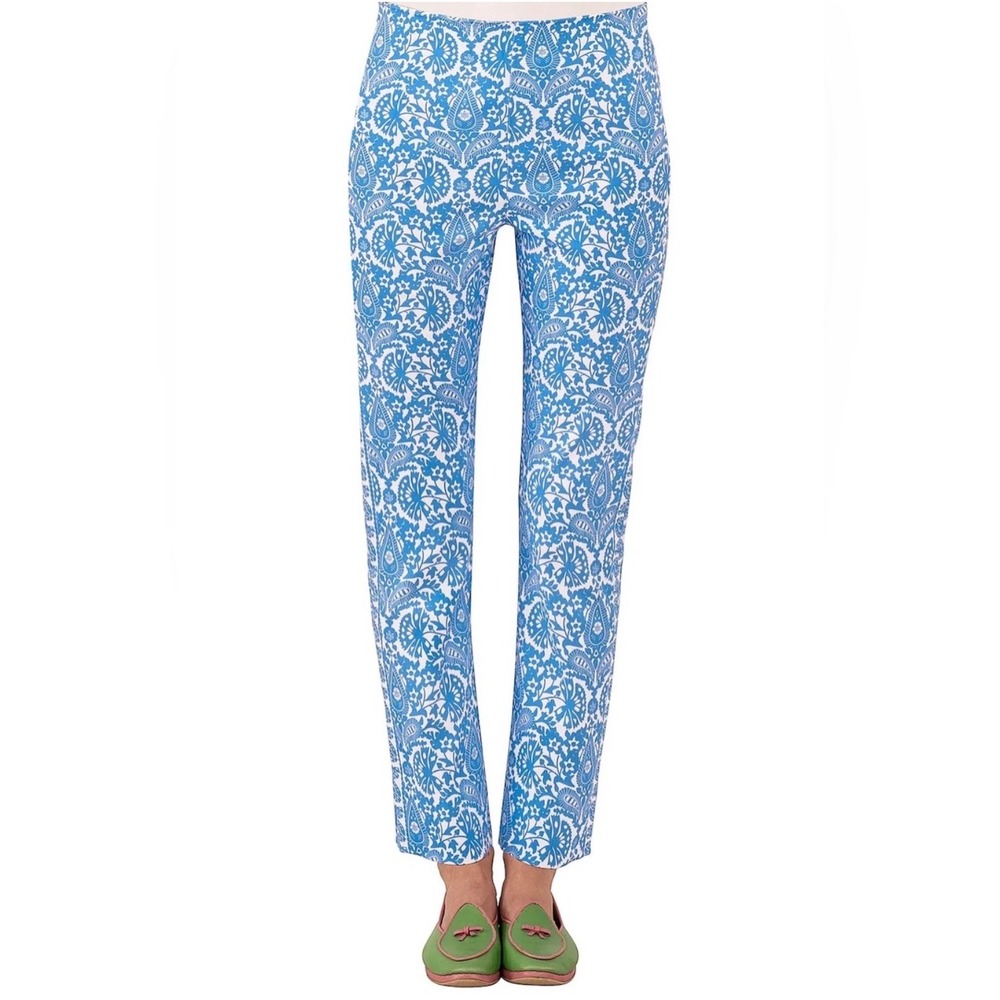 Gretchen Scott GripeLess Blue White Paisley Pull On Pants Size S